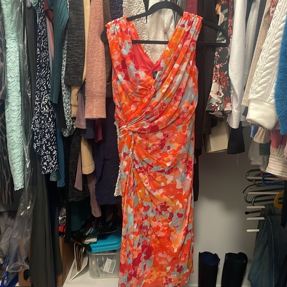 Adrianna Papell V-Neck Faux Wrap Dress in Multi Floral Womens Size 4 Sleeveless - Picture 2 of 4